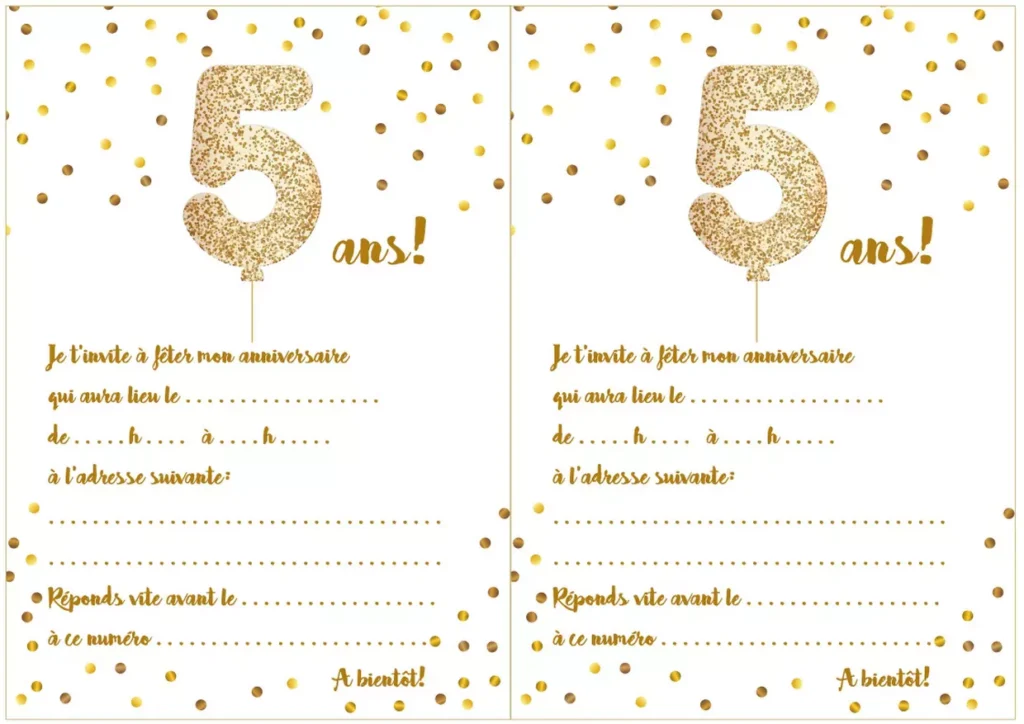 45929 Carte D Invitation D Anniversaire 5 Ans