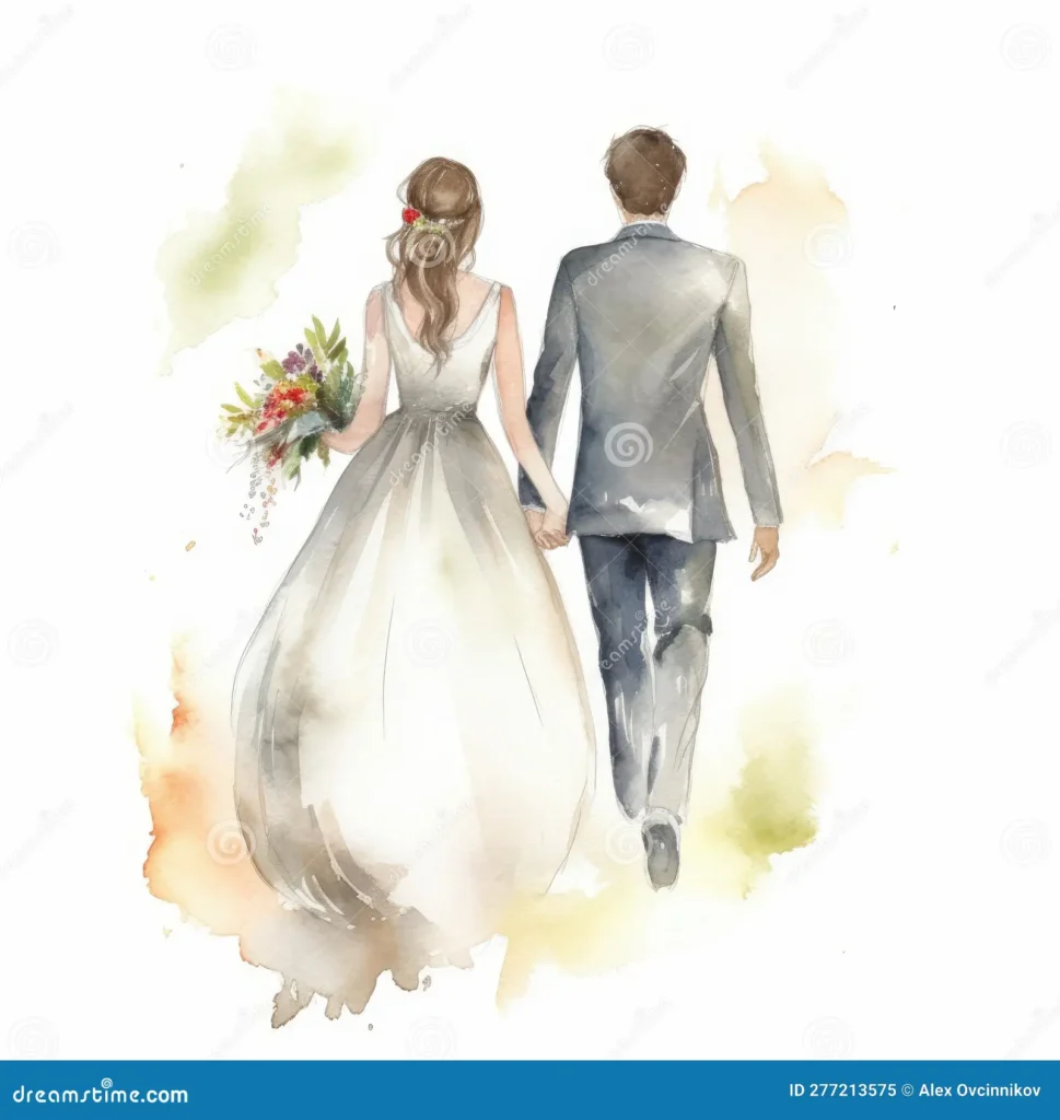 Acuarela Reci n Casada Con Fondo Blanco Para Invitaciones De Boda Ai Generativo Image277213575