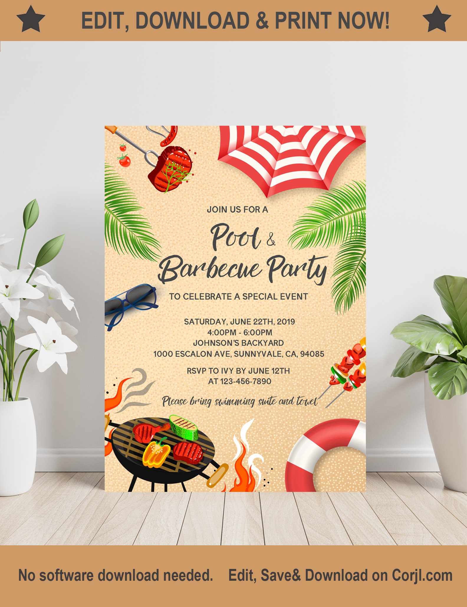 Backyard Bbq Invitation Pool Party Theme