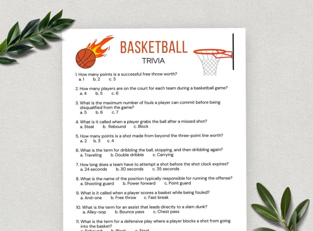 Basketball Trivia Fun Printable