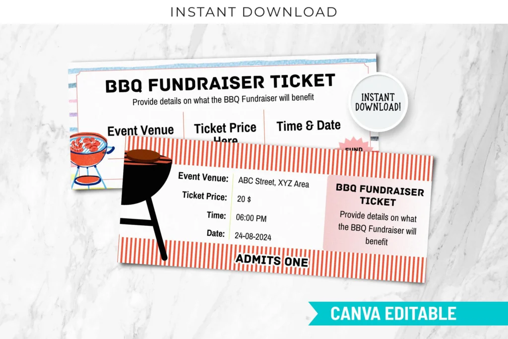 Bbq Fundraiser Ticket Template Editable