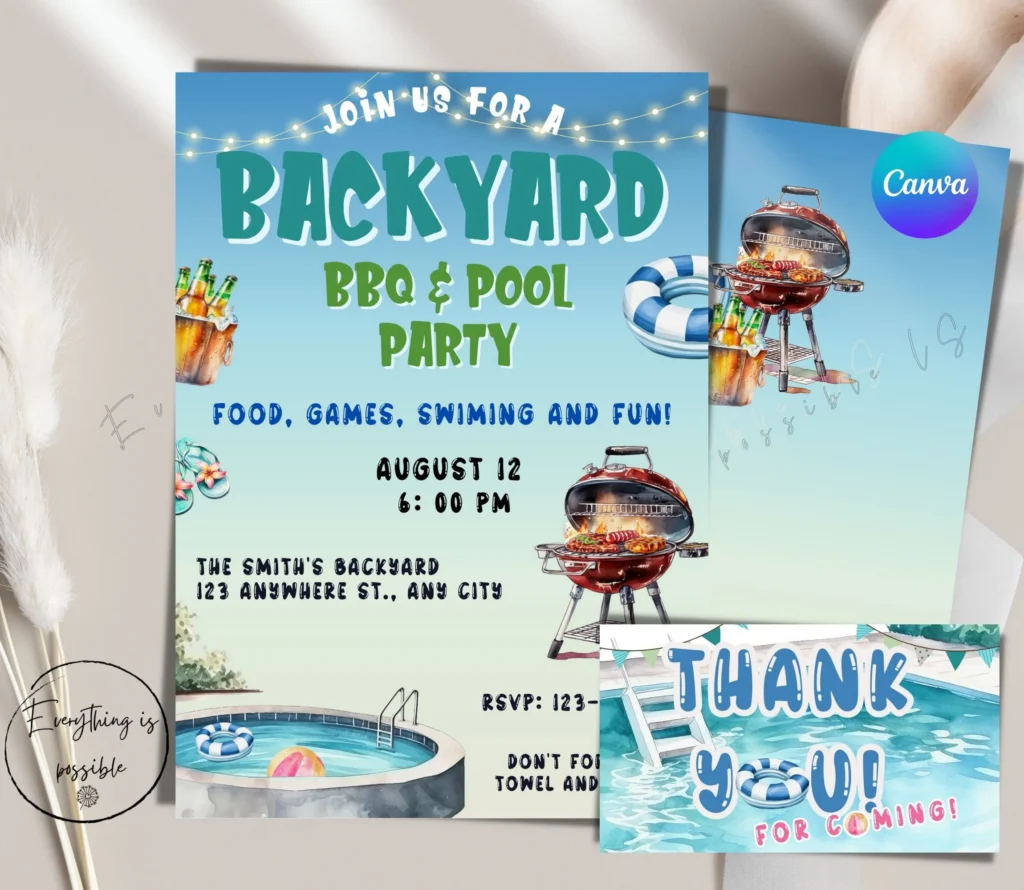 Bbq Pool Party Invitation Summer Bbq Pool Party Invitation Summer