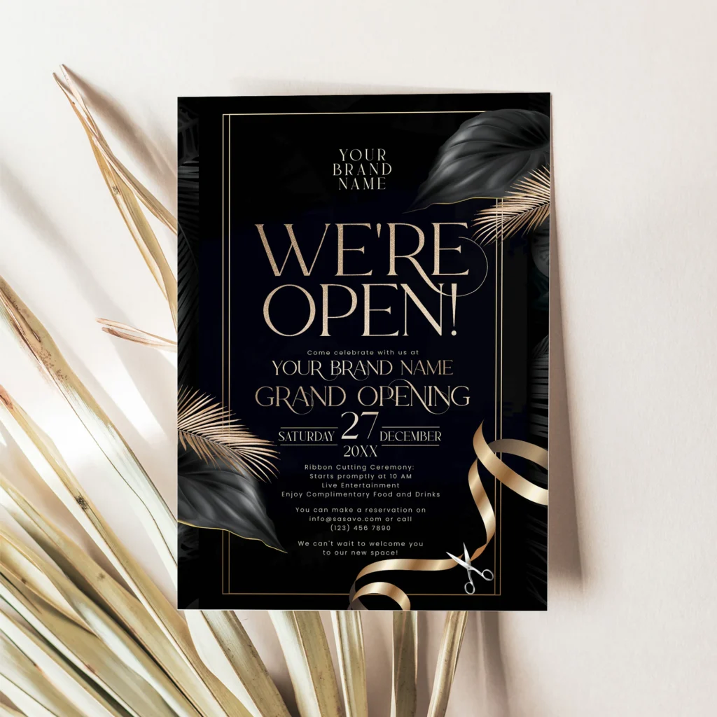 Black And Gold Grand Opening Invitation