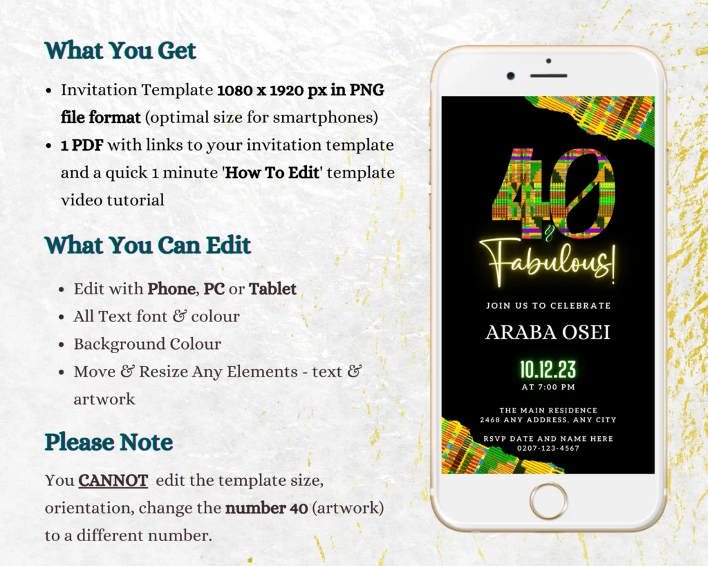 Black Green Yellow Kente 40 Fabulous Party Evite Black Green Yellow Kente 40 Fabulous Party Evite