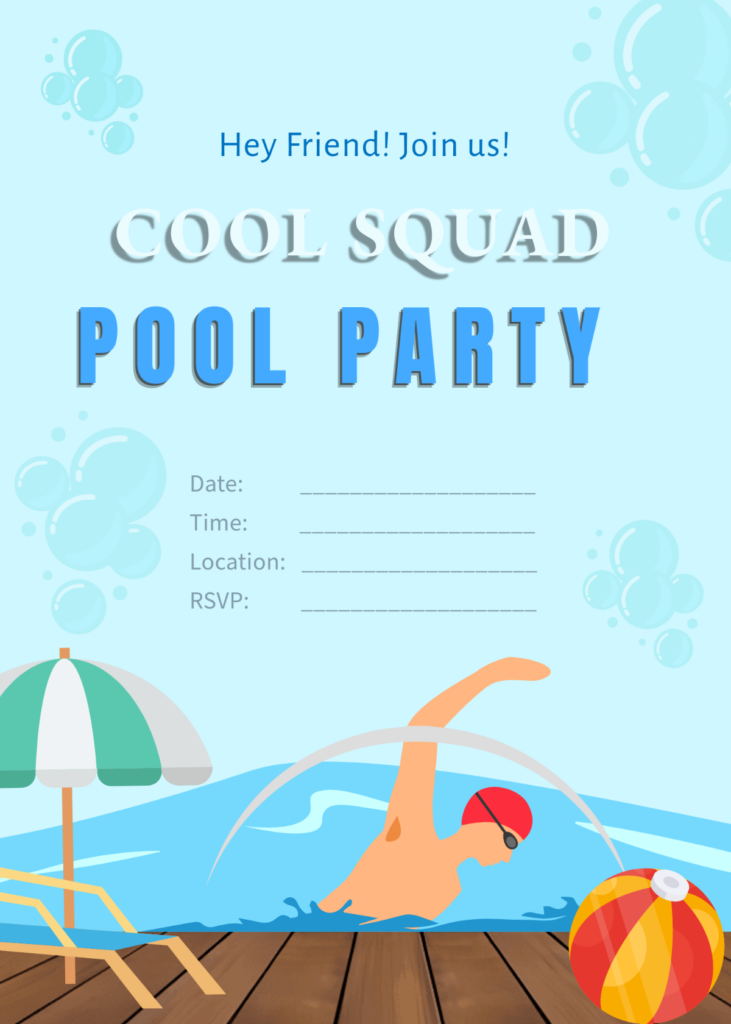 Blank Cool Pool Party Invitation Template Blank Cool Pool Party Invitation Template