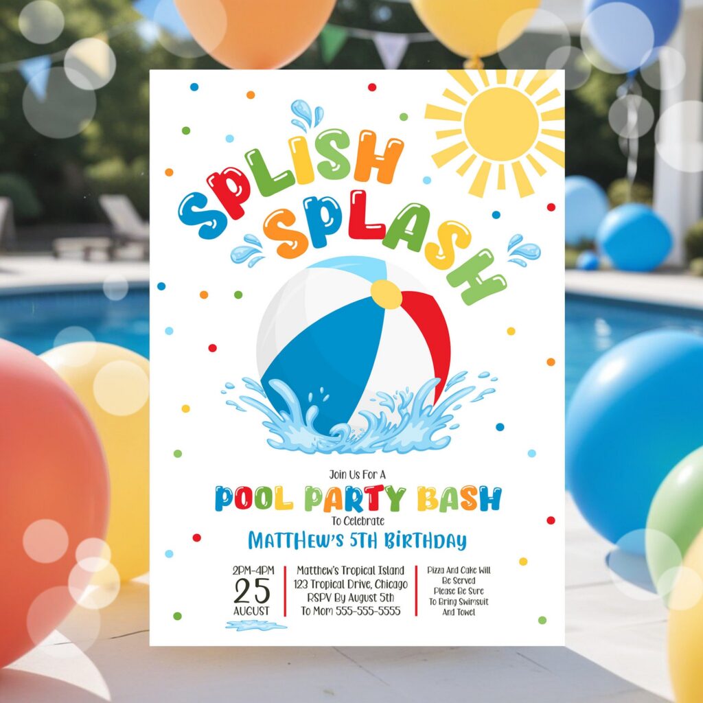 Boys Pool Party Invitation Template