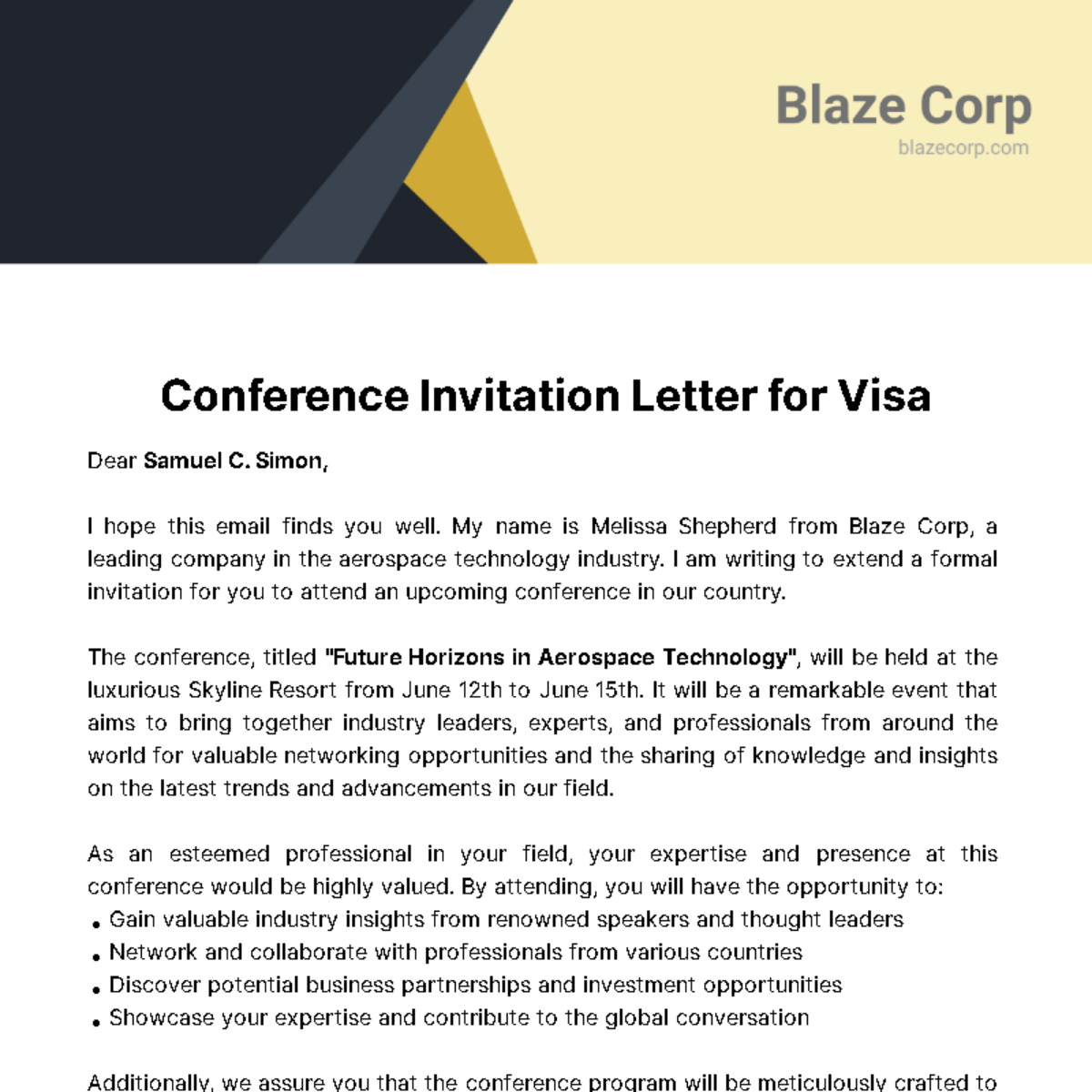 Conference Invitation Letter For Visa Template