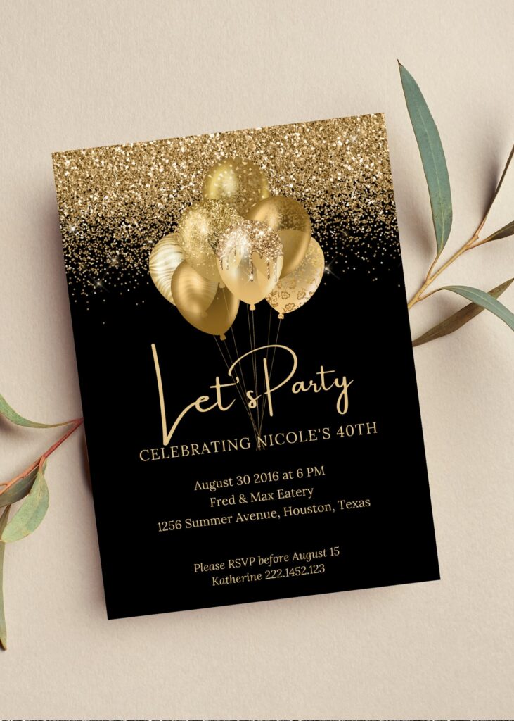 Editable Black And Gold Birthday