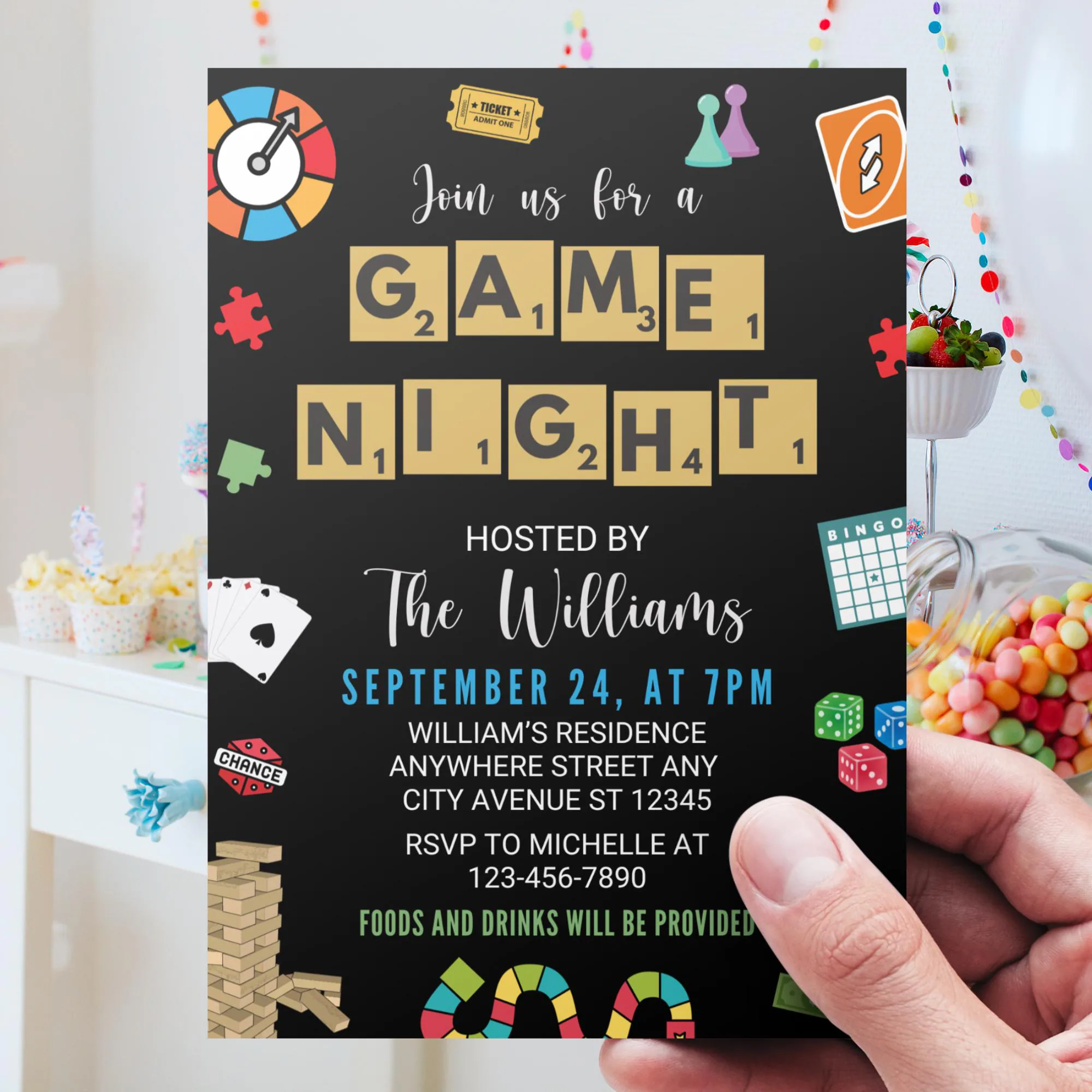 Editable Game Night Invitation Adult
