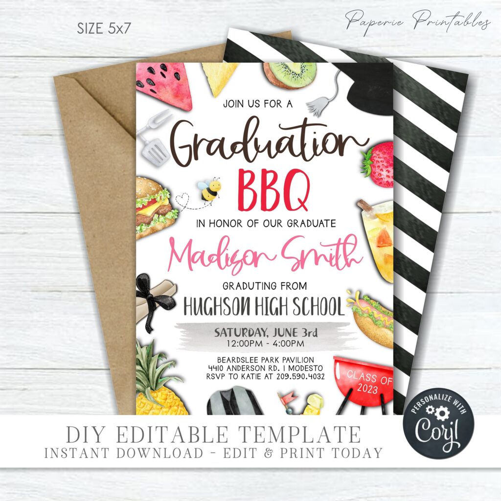Editable Graduation Bbq Invitation
