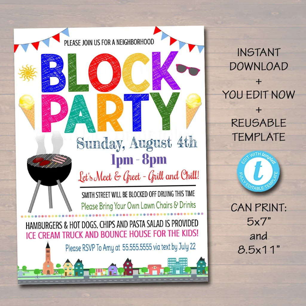 Editable Neighborhood Block Party Invite Printable Invitation Bbq Picnic Summer Party Announcement Card Digital Flyer Instant Download 9303 Editable Neighborhood Block Party Invite Printable Invitation Bbq Picnic Summer Party Announcement Card Digital Flyer Instant Download 9303