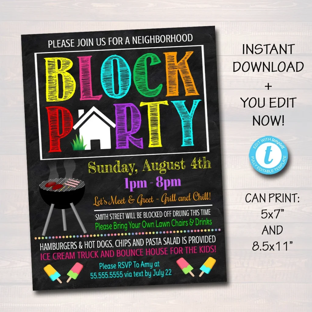 Editable Neighborhood Block Party Invite Printable Invitation Bbq Picnic Summer Party Announcement Card Digital Flyer Instant Download 9700 Editable Neighborhood Block Party Invite Printable Invitation Bbq Picnic Summer Party Announcement Card Digital Flyer Instant Download 9700