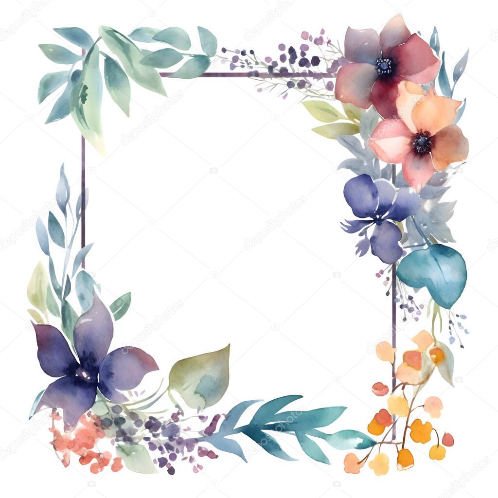 Elegant Floral Watercolor Frame Wedding Invitations Greeting Cards White Background 650135006