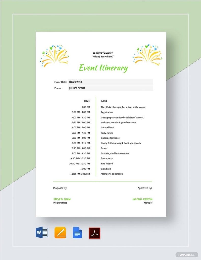 Event Itinerary