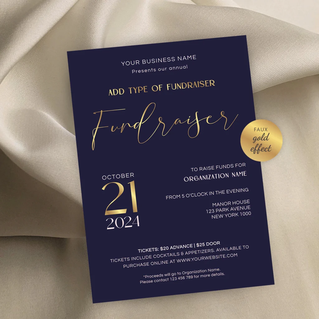 Fundraiser Invite Template Navy Gold
