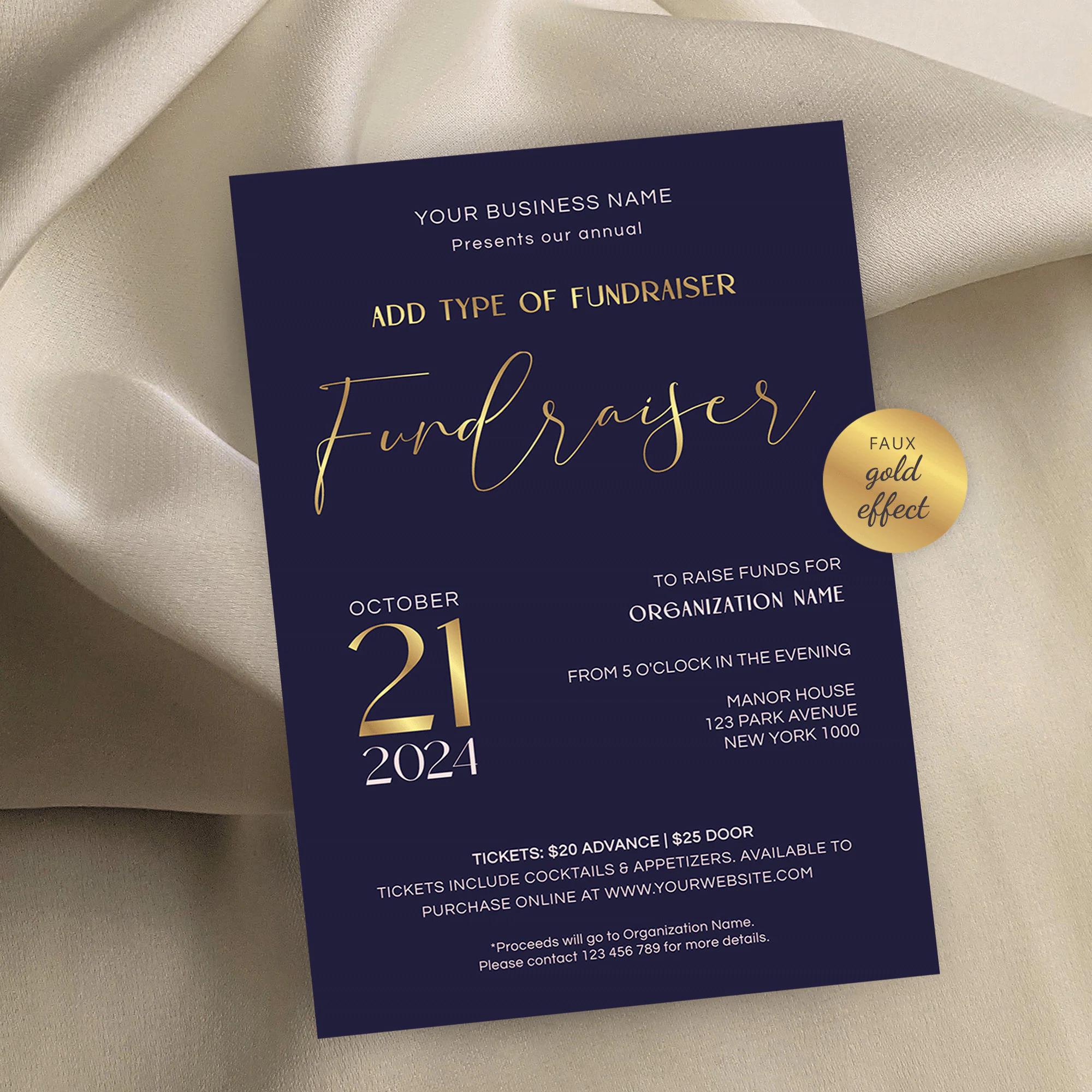 Fundraiser Invite Template Navy Gold