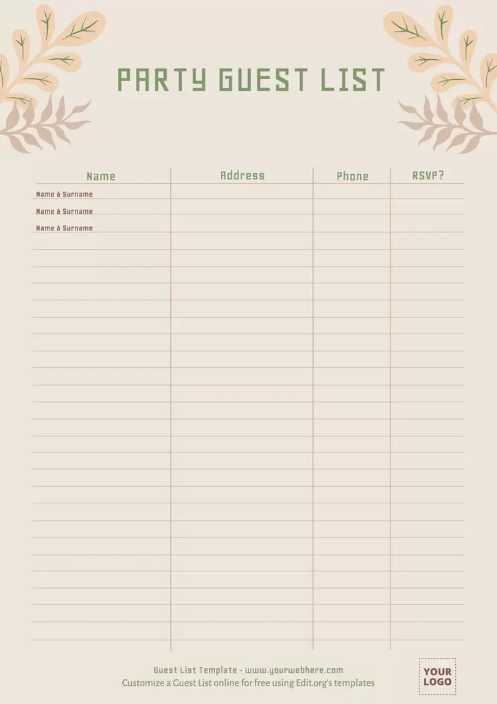 Guest List Templates