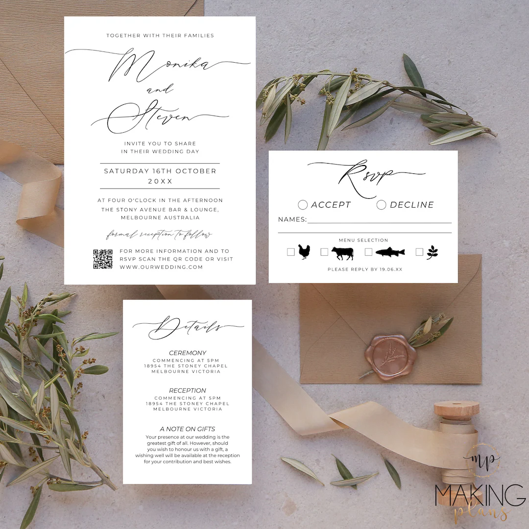 Modern Rsvp Card With Meal Option Qr