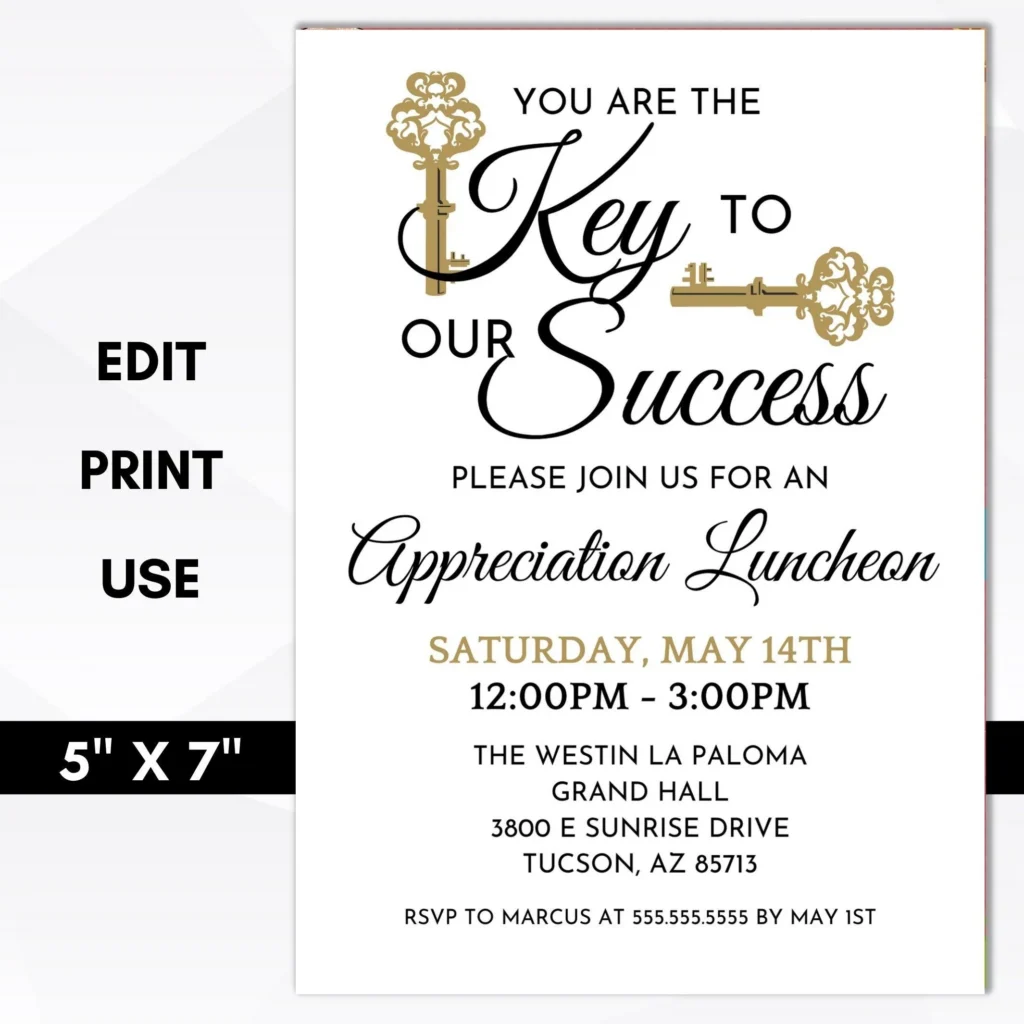 Nurse Staff Employee Teacher Appreciation Luncheon Party Invitation Key To Our Success Invite