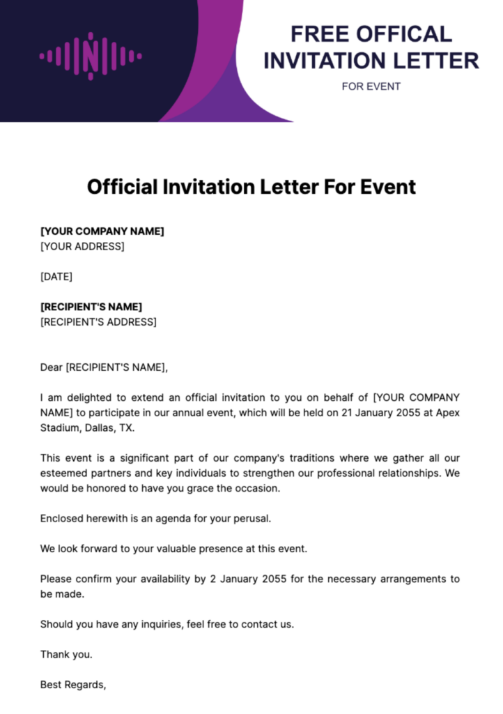 Official Invitation Letter For Event