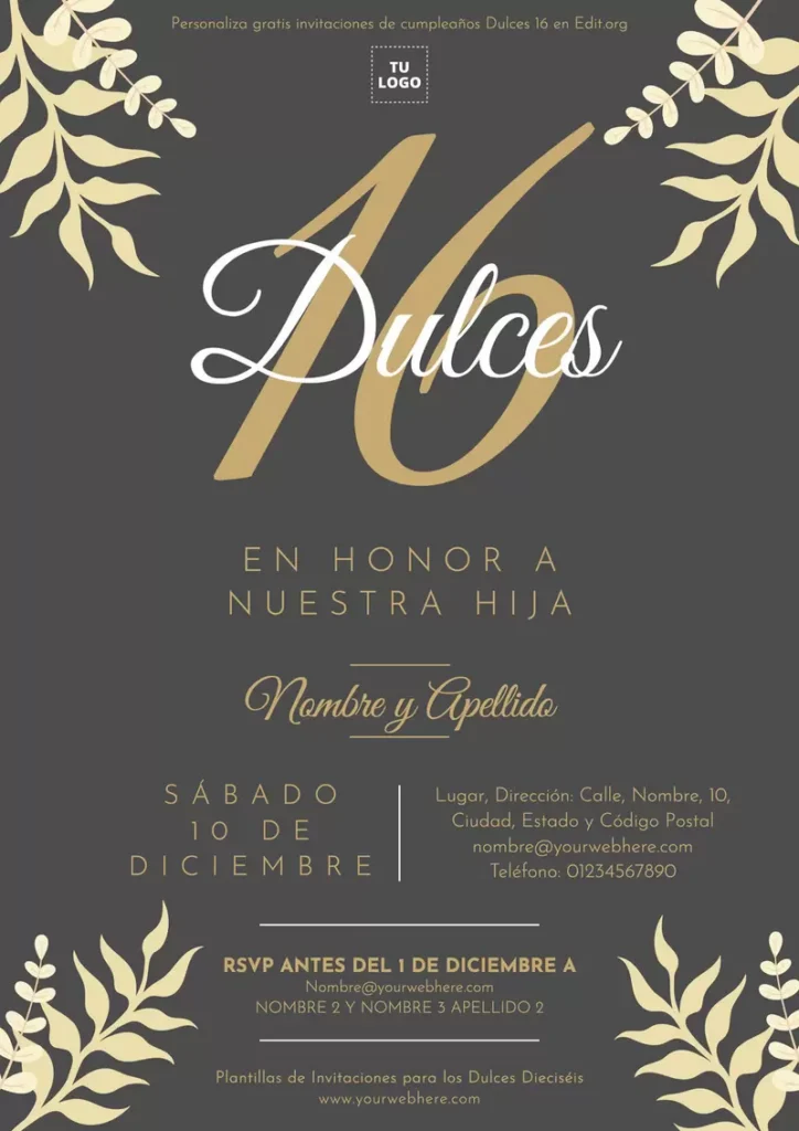 Plantillas Invitaciones Dulces 16