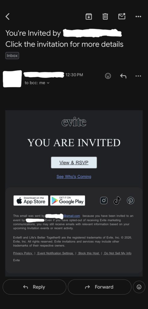 Please Help Evite Invitation Phishing Scam