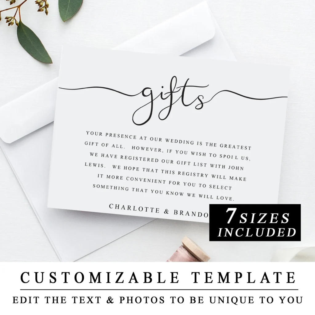 Printable Wedding Gift Registry Template