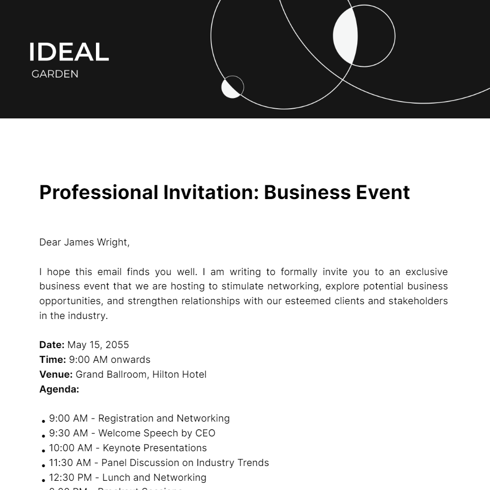 Professional Invitation Letter For Business Event