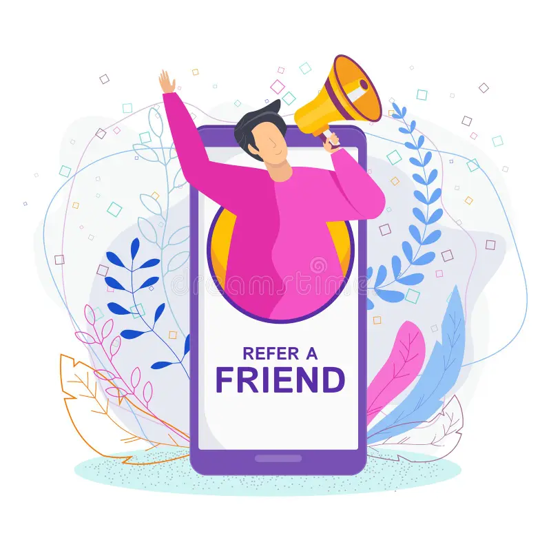 Refer Friend Concept Marketing Strategy To Attract New Customers Invitation Referral Program Man Megaphone Invites His Image151195293