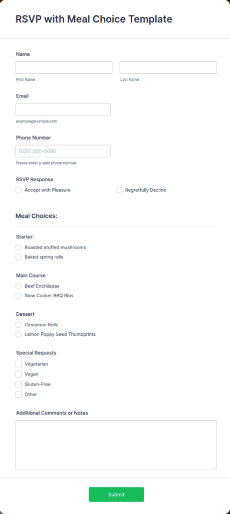 Rsvp With Meal Choice Template