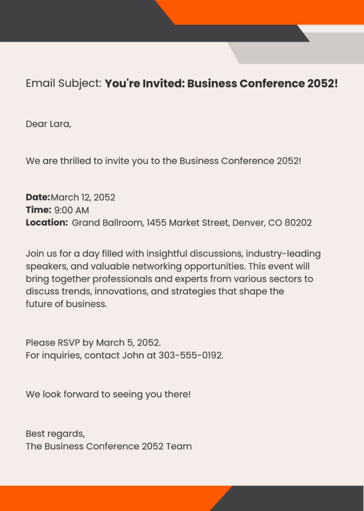 Sample Business Event Invitation Email Sample Business Event Invitation Email