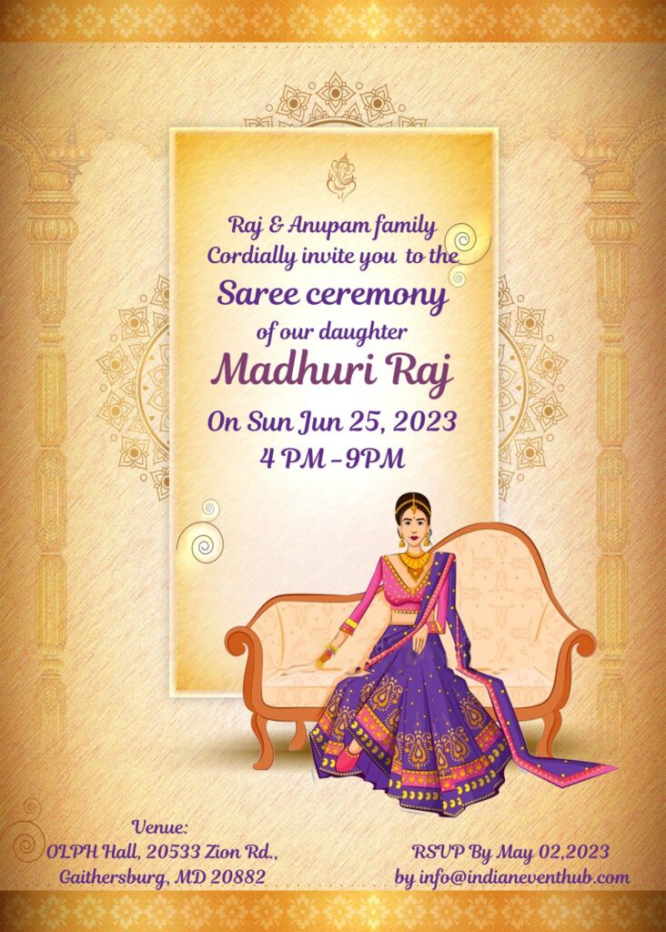 Saree Ceremony Invitation Canva Template Saree Ceremony Invitation Canva Template