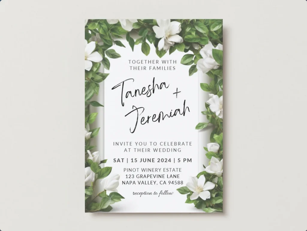 Set Of Printable Wedding Invitation Templates With White Gardenia Floral Design Digital Download Custom Diy Edit And Print Set Includes Invitation Rsvp And Details Card