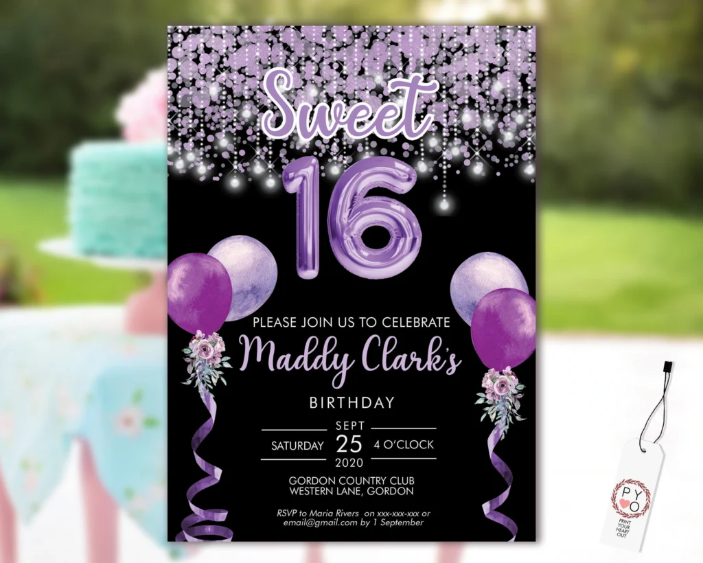 Sweet 16 Invitation Template Purple Sweet 16 Invitation Template Purple