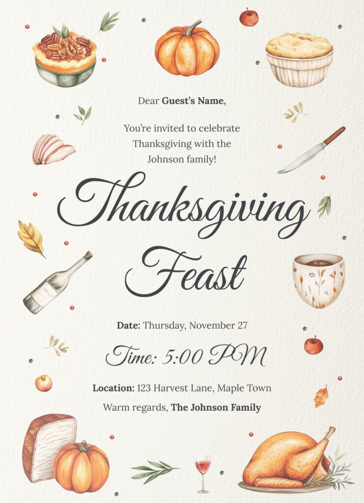Thanksgiving Invitation Free Google Docs Template