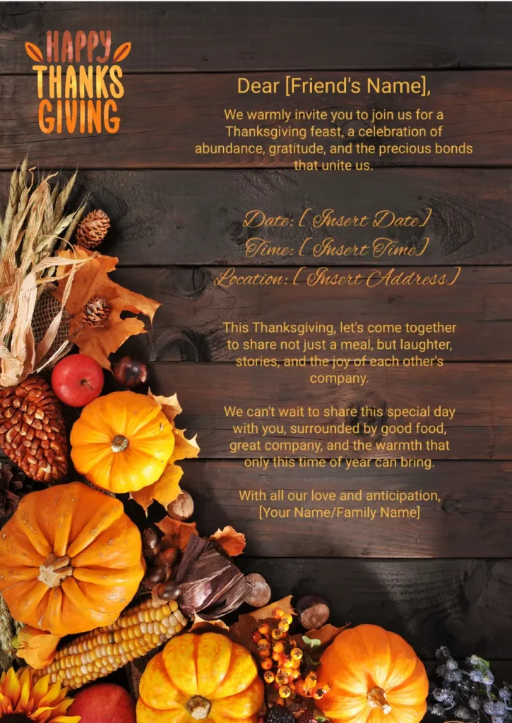 Thanksgiving Invitation Template Google Docs