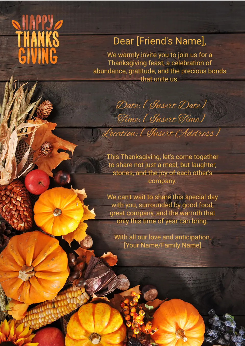 Thanksgiving Invitation Template Google Docs