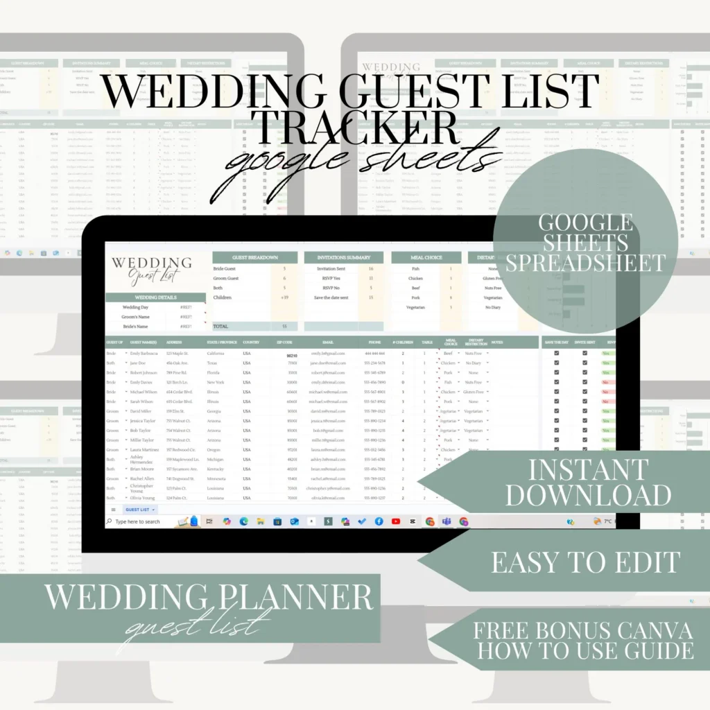 Wedding Guest List Rsvp Tracker Google