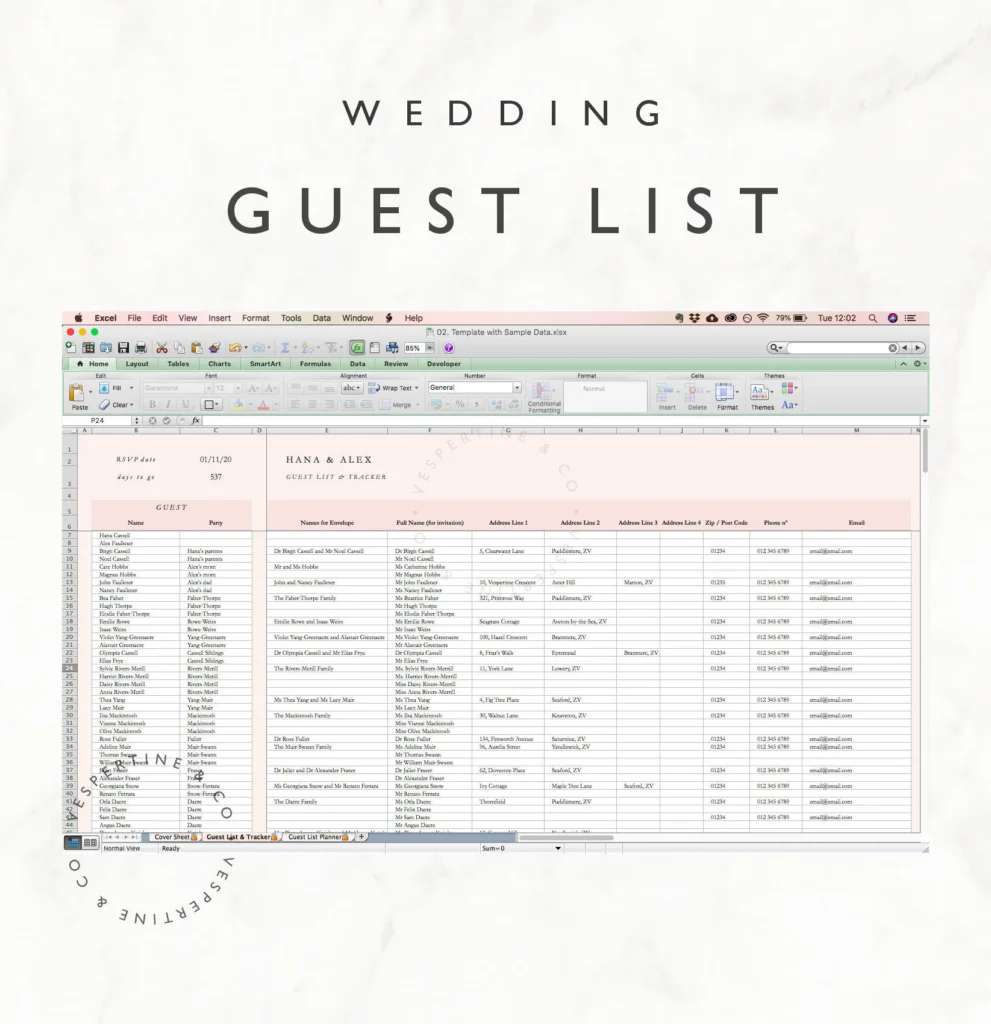 Wedding Invite Spreadsheet Template