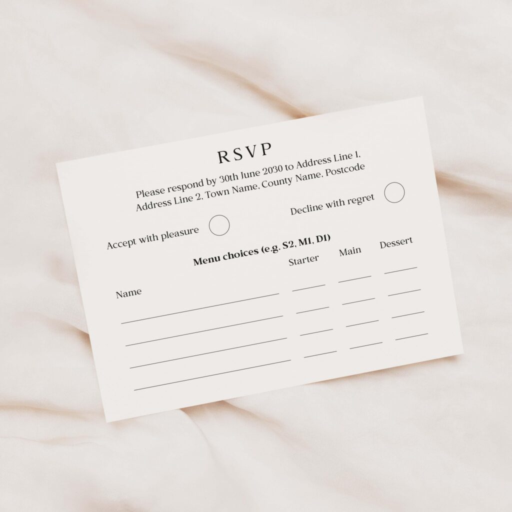 Wedding Menu Choice Rsvp Card Meal