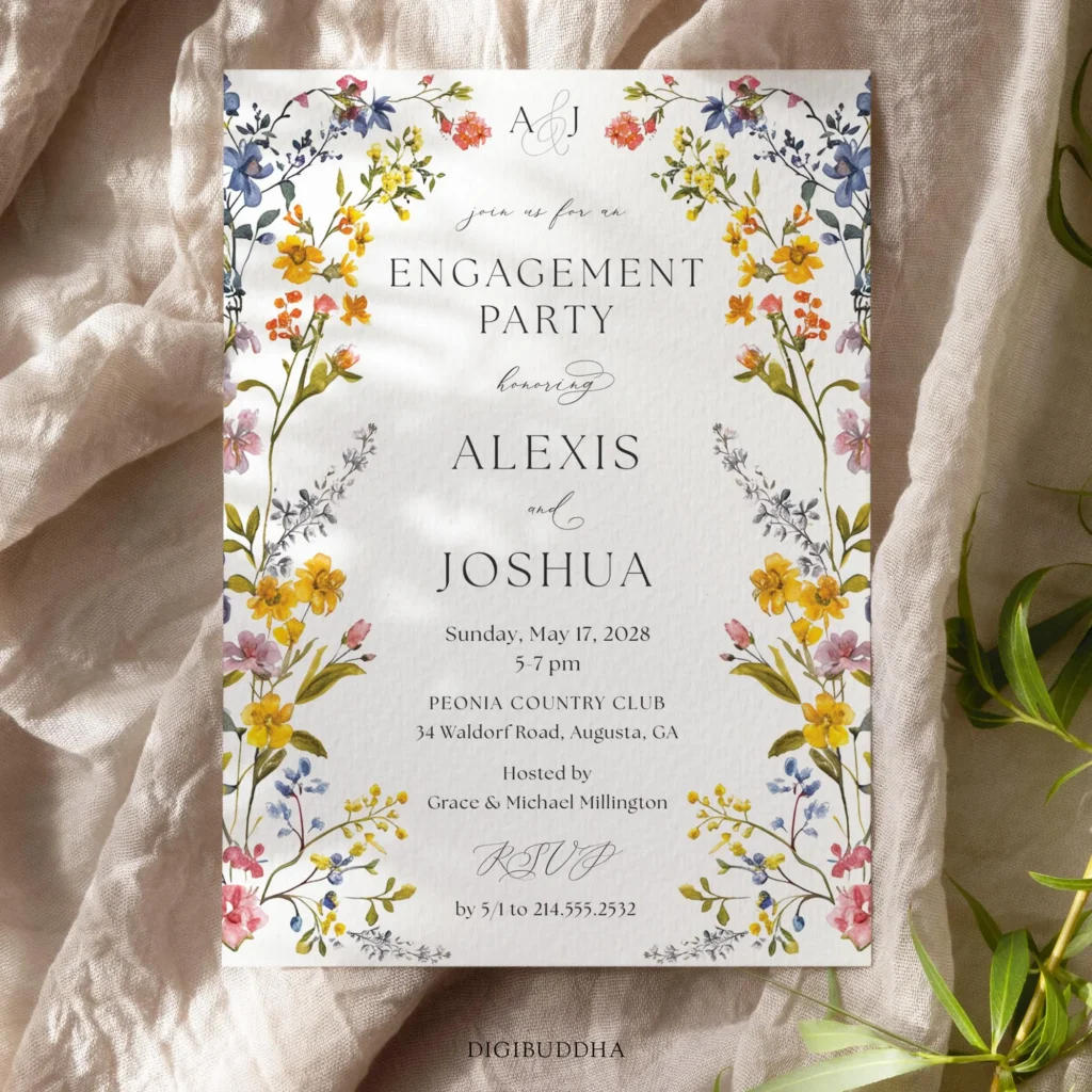 Whimsical Floral Engagement Invitation